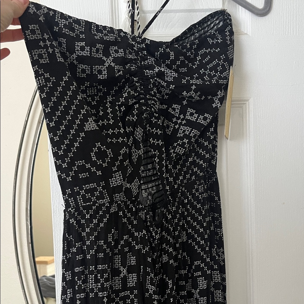 Black and White Geometric Strapless Dress